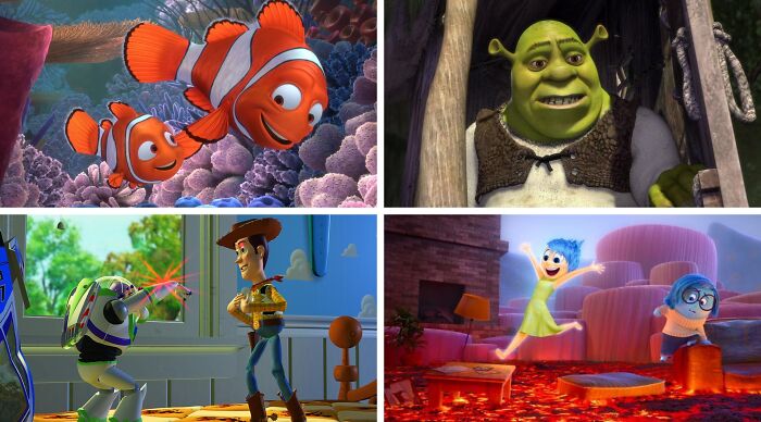 Popular animated characters from Finding Nemo, Shrek, Toy Story, and Inside Out featured in Choose One Lose The Rest poll.