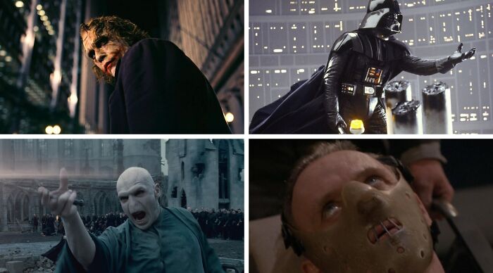 Four iconic villains including Joker, Darth Vader, Voldemort, and Hannibal Lecter featured in choose one lose the rest poll.