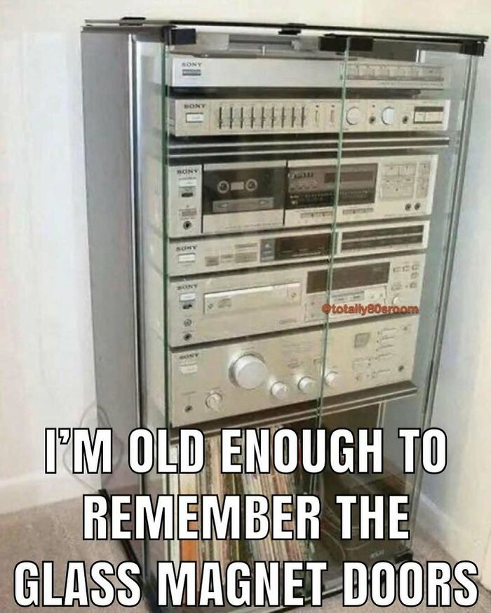 Vintage Sony audio system with glass magnet doors recalling ’90s memes and nostalgic technology favorites.