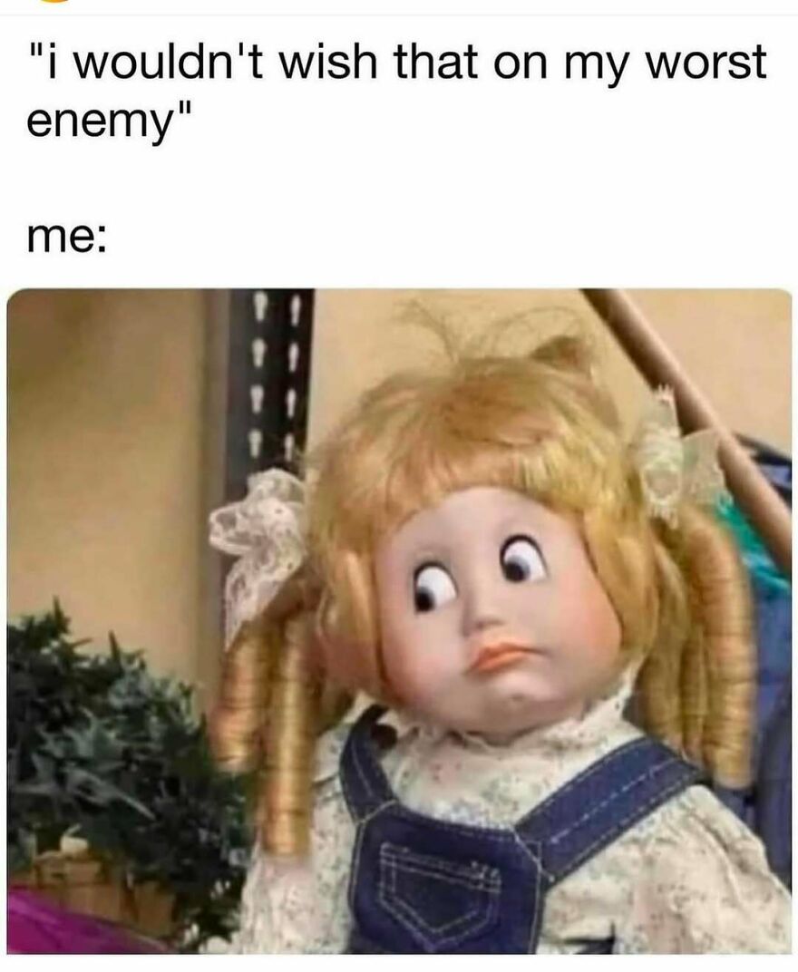 Funny meme of a doll with an exaggerated side-eye, perfect for relatable memes.