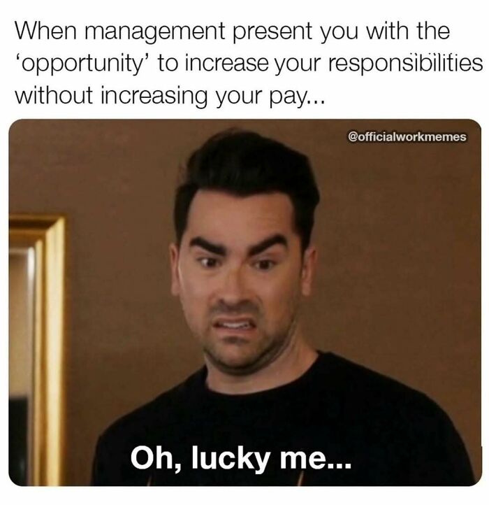 Man making a confused face reacting to increased responsibilities at work without a pay raise relatable meme about adulthood.