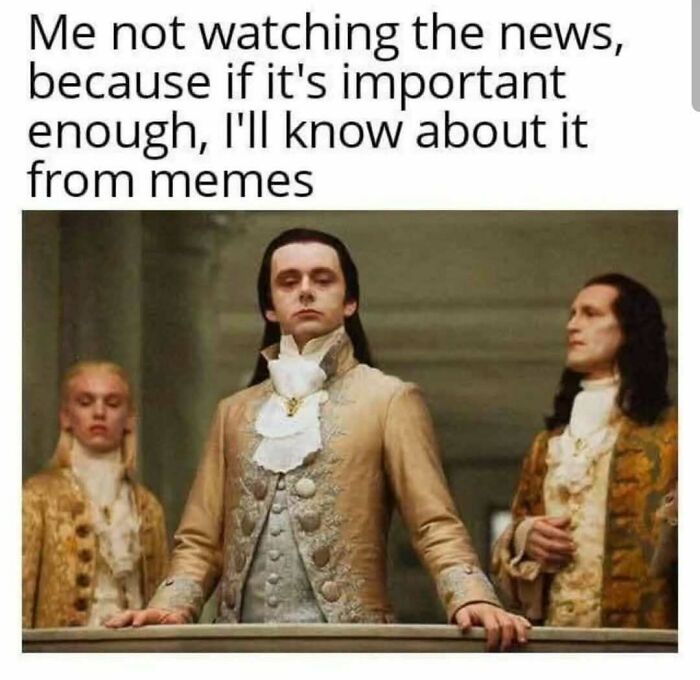 Adulting meme showing a man in vintage clothing with the caption about knowing news only through memes.