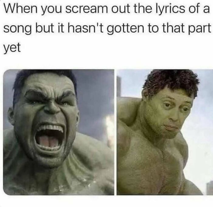 Two-panel meme showing Hulk angry and a confused Hulk, illustrating unhinged and wild memes humor.