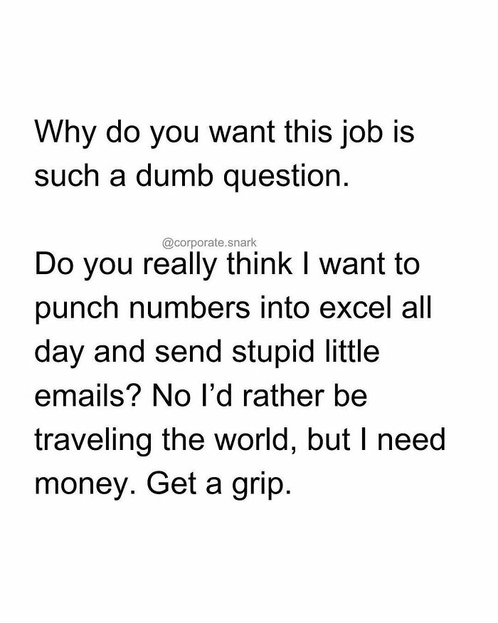 Work meme about disliking office tasks like using Excel and sending emails but needing money to survive.