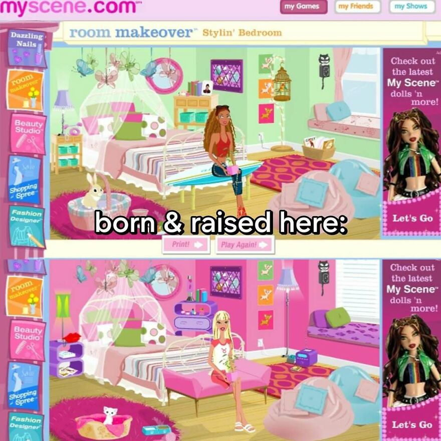 MyScene.com room makeover with two scenes, showcasing the vibe of growing up in the 2000s for today's kids.