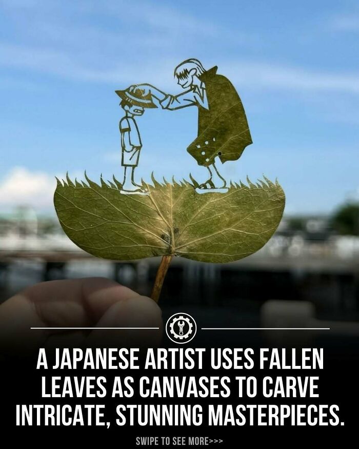 Intricate leaf carving by Japanese artist showcasing how everything is made into stunning, detailed masterpieces on fallen leaves.