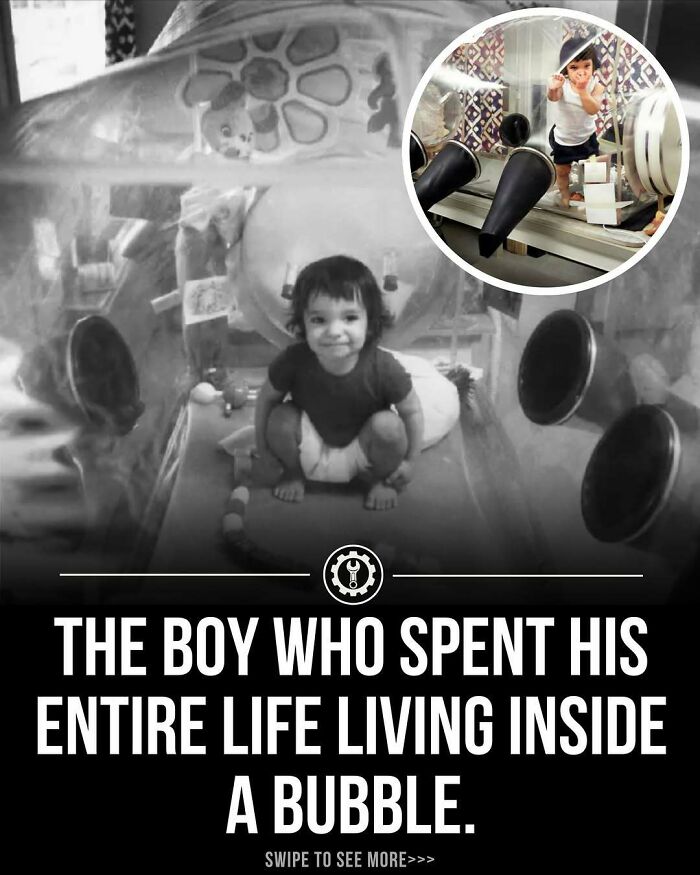 Child living inside a protective bubble, illustrating a fascinating fact about how everything is made and unique life conditions.