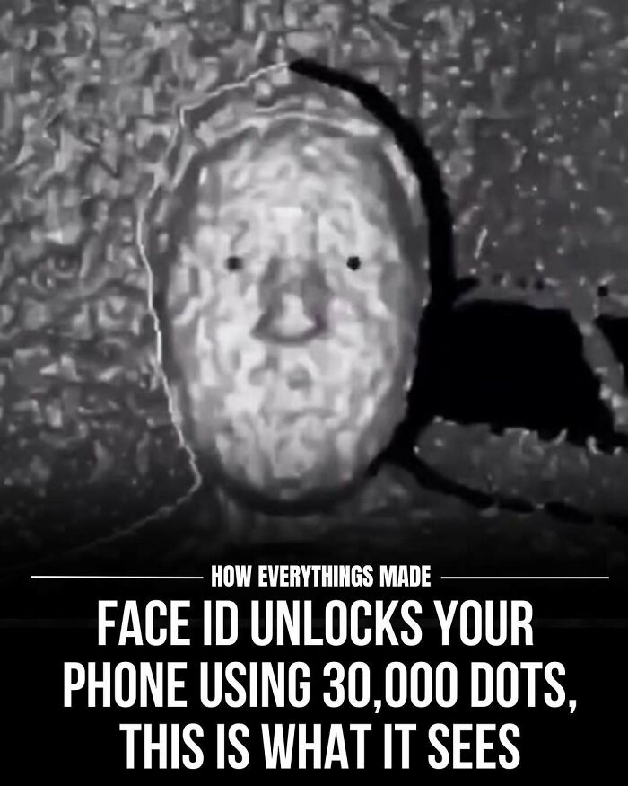 Face ID technology scanning a face using 30,000 dots demonstrating how everything is made with advanced recognition systems.