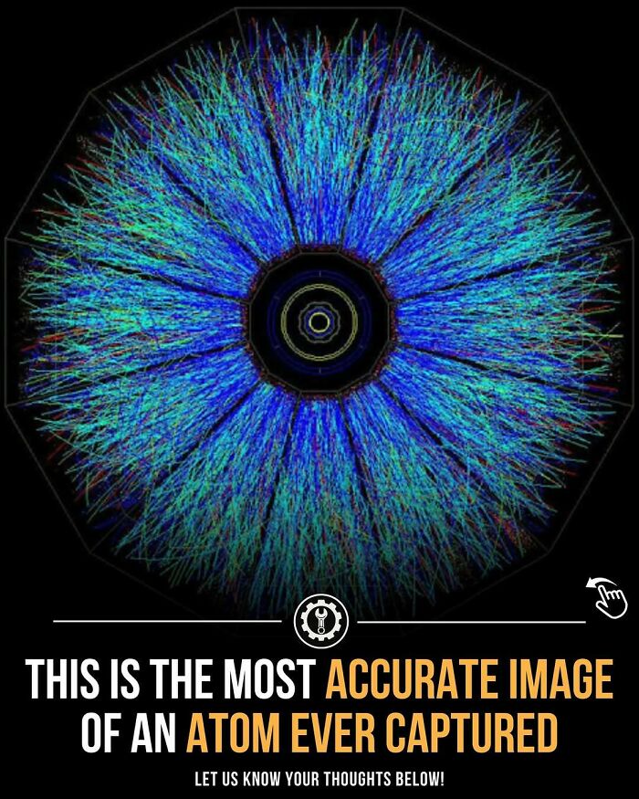 Accurate image of an atom with colorful particle paths illustrating how everything is made at the atomic level.