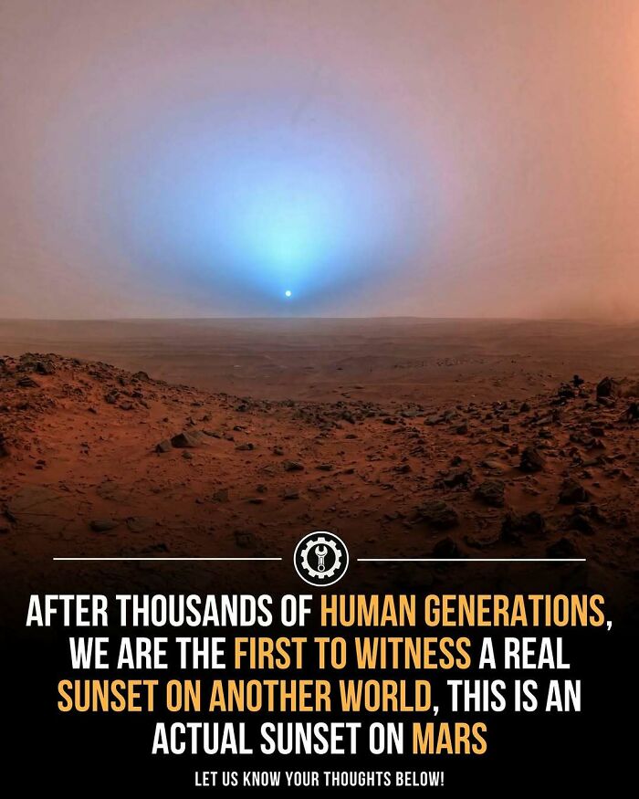 Mars sunset over rocky terrain, showcasing a rare cosmic view that highlights how everything is made beyond Earth.