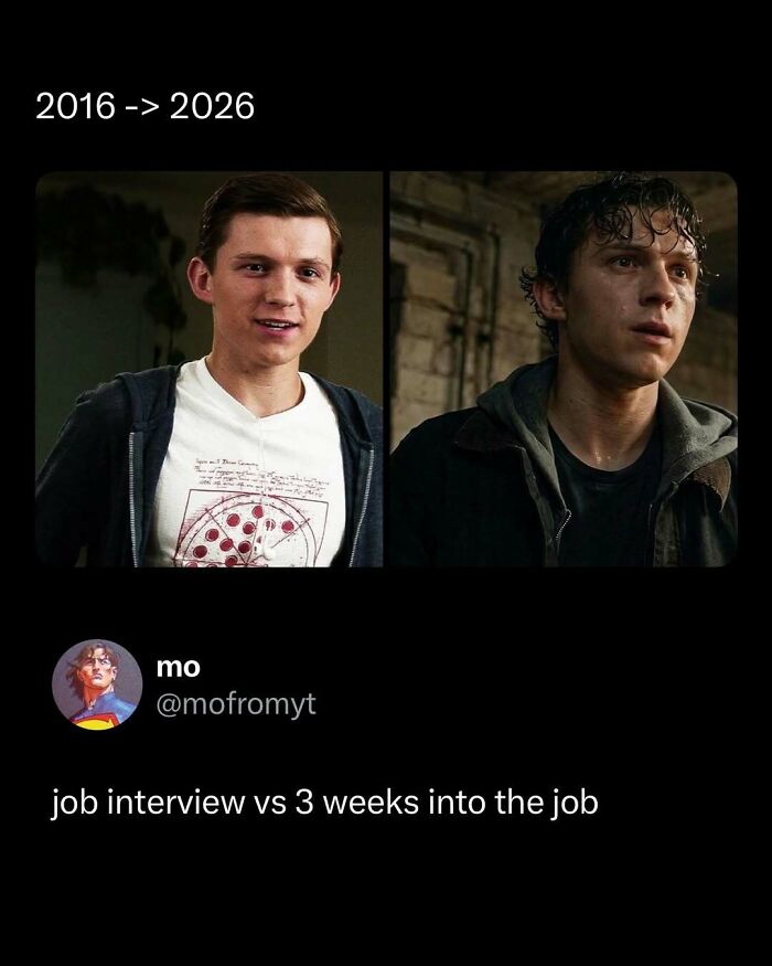 Comparison meme showing two photos of a young man from 2016 and 2026 illustrating funny and interesting posts.