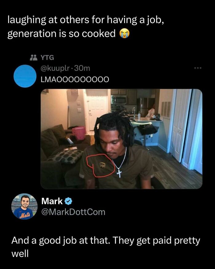 Funny and interesting post showing a man laughing and commenting on jobs with humorous social media interactions.