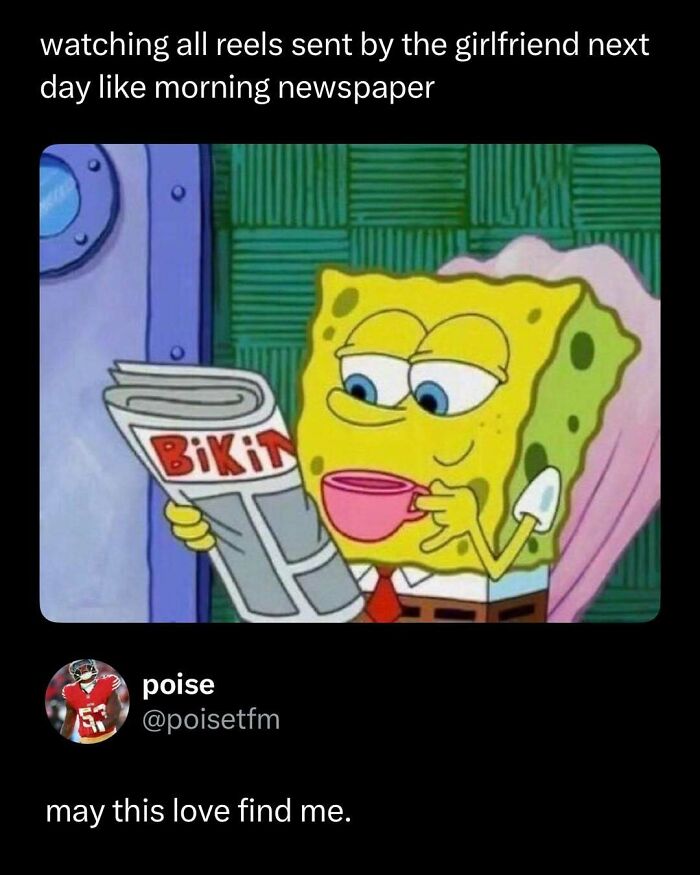 SpongeBob reading a newspaper and drinking tea, a funny post to brighten your day with humor and interesting content.
