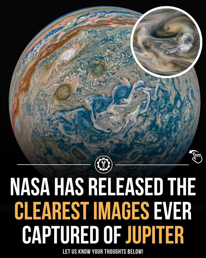 NASA image showing the clearest details of Jupiter's swirling clouds related to how everything is made facts.