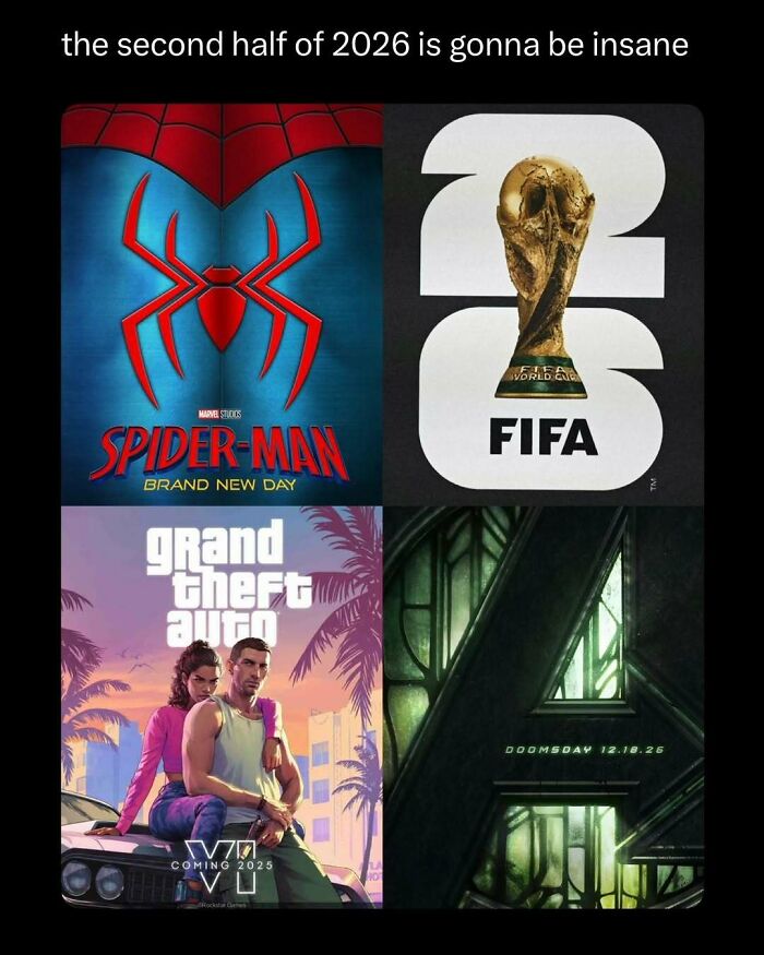 Collage of Spider-Man, FIFA World Cup, Grand Theft Auto, and Avengers posters predicting an insane second half of 2026.