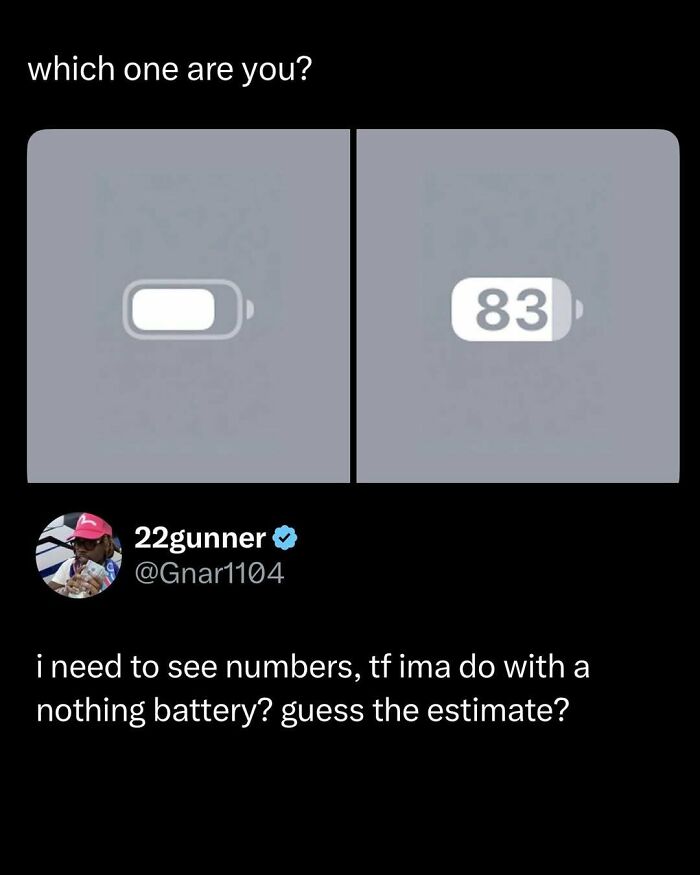 Funny social media post comparing empty and numbered battery icons to brighten your day.