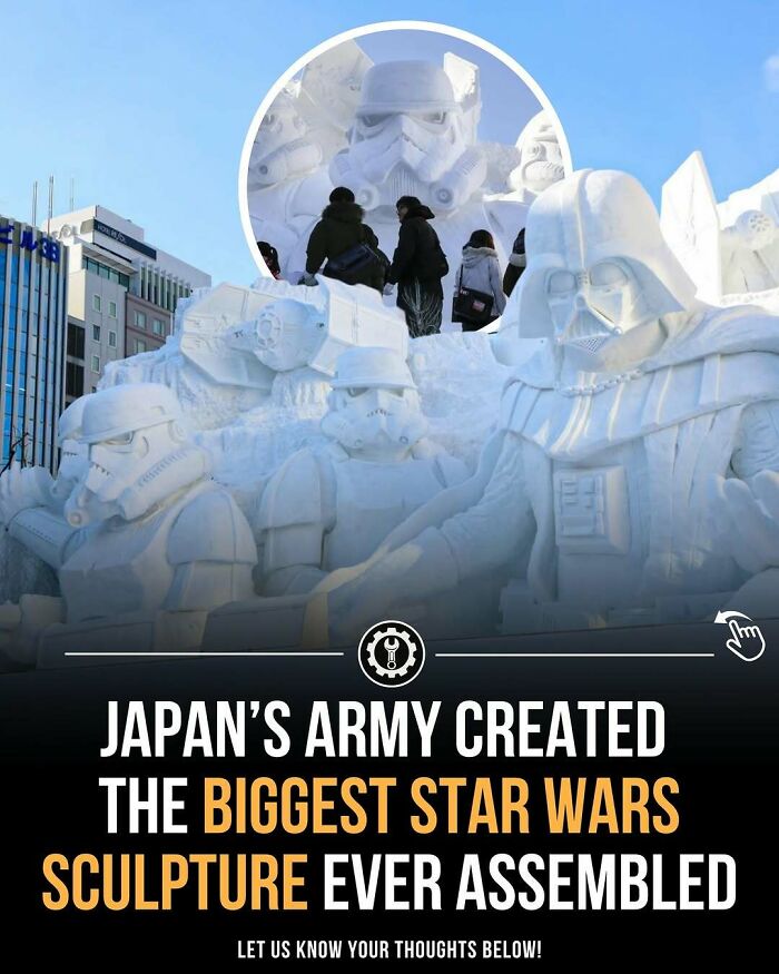 Massive Star Wars sculpture made of snow in Japan, showcasing impressive craftsmanship and how everything is made detail.