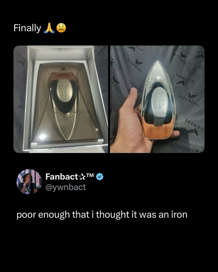 Hand holding a sharpener mistaken for an iron, a funny and interesting post that might make your day better.