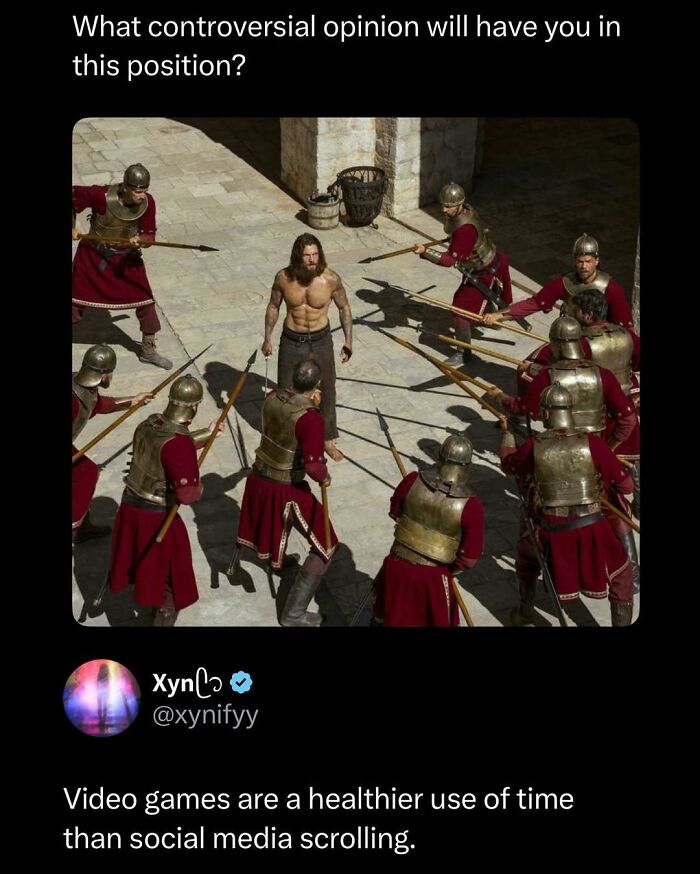 Man surrounded by soldiers pointing spears at him, illustrating a funny and interesting post to make your day better.