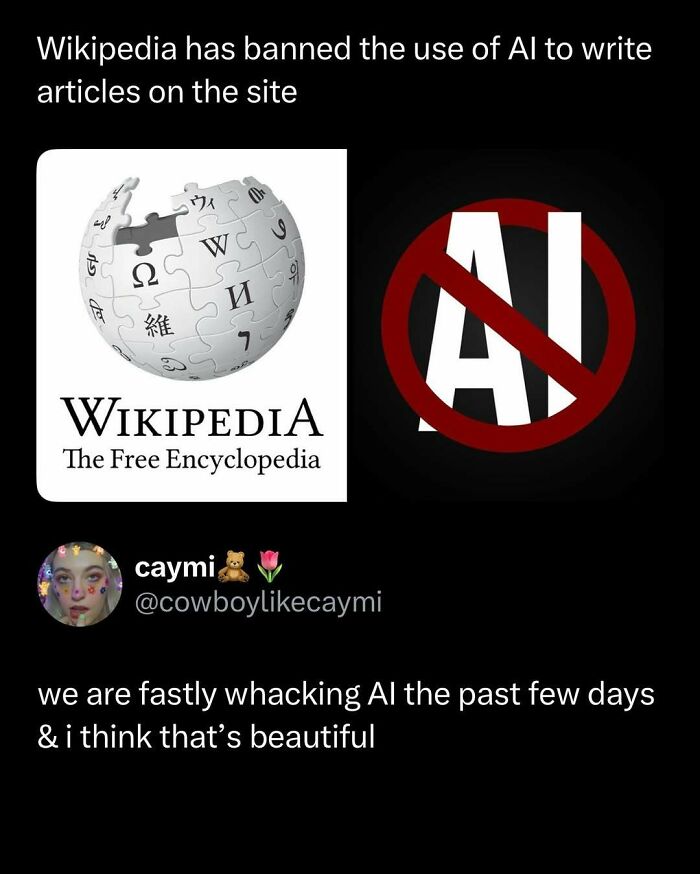 Wikipedia banning AI-written articles with a funny post about whacking AI, part of funny and interesting posts.