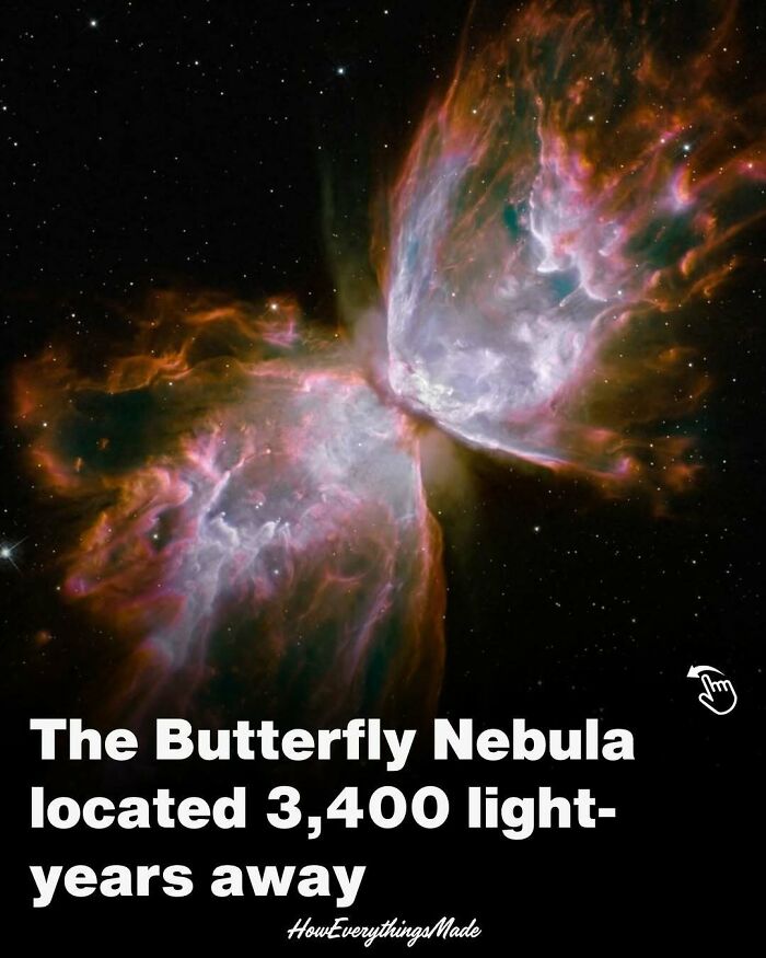 Butterfly Nebula glowing in space, showcasing how everything is made from cosmic elements 3,400 light-years away.