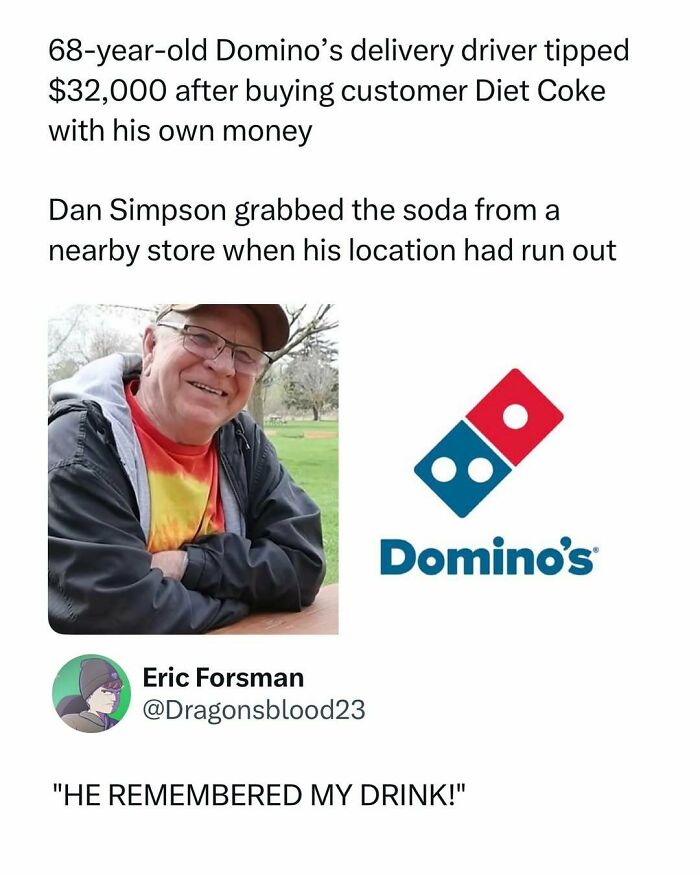 68-year-old Domino’s delivery driver tipped $32,000 after kind act, a funny and interesting post to brighten your day.