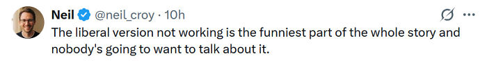 Neil (@neil_croy), a smiling man in glasses, tweets about a liberal version not working. Relates to a MAGA influencer reveal.