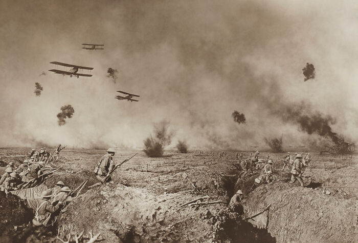 An Episode After The Battle Of Zonnebeke, Australian Infantry Moving Forward To Resist A Counter Attack, Frank Hurley, 1917