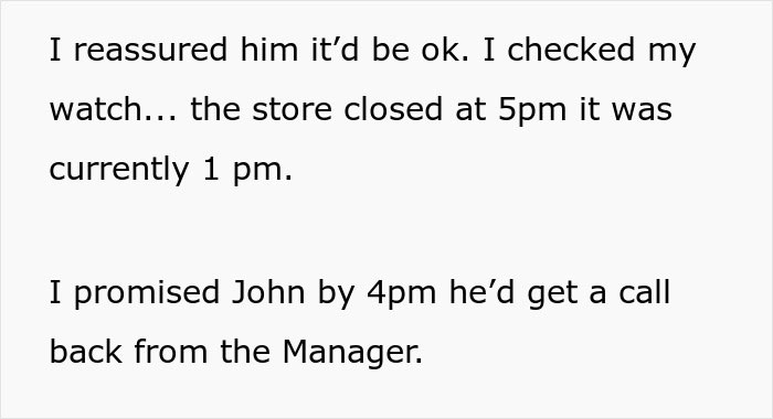 Text showing a person reassuring and helping an overworked and underpaid friend with a promise of manager call back.