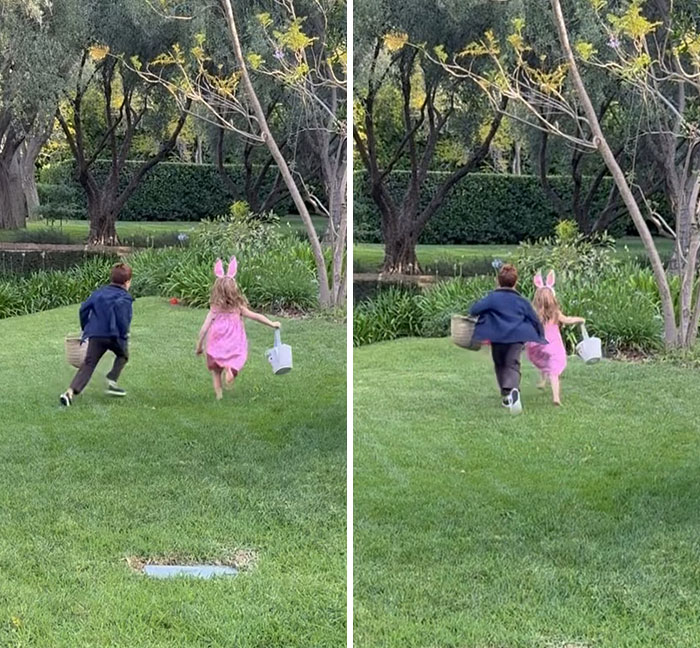 Children running on green lawn during Easter, featured in Meghan Markle's clip of Archie and Lilibet sparking fan reactions.