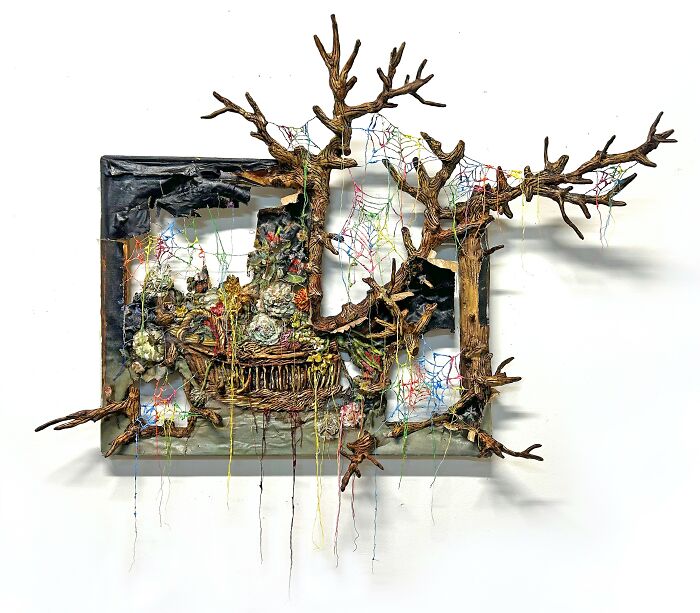 Basket Of Flowers With Branches And Spiderwebs (Unravel)