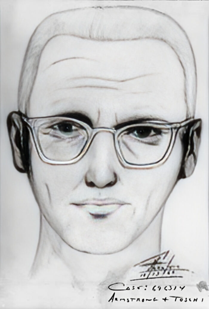 Sketch of a mysterious man wearing glasses, linked to creepy unsolved cases that cause people to lose sleep.