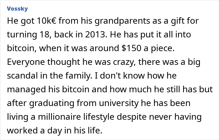 Investment in bitcoin gift led to millionaire lifestyle