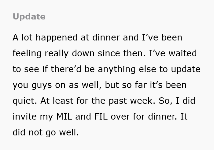 Text update: MIL fight over a baby name, family dinner chaos, police involvement.