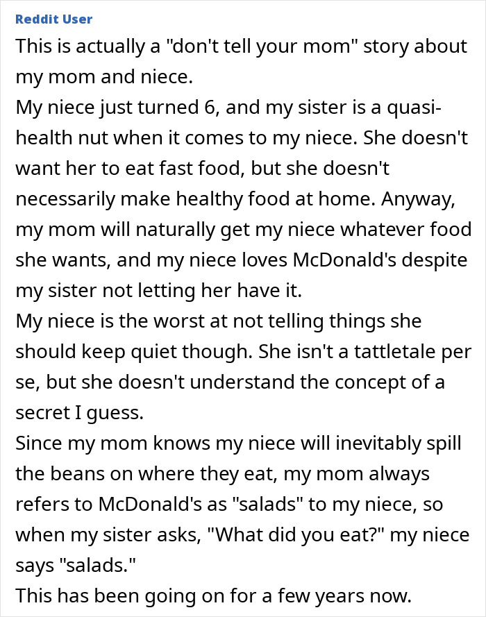 Reddit story about secrets dads and their kids keep from moms involving sneaky food choices and playful disguises.