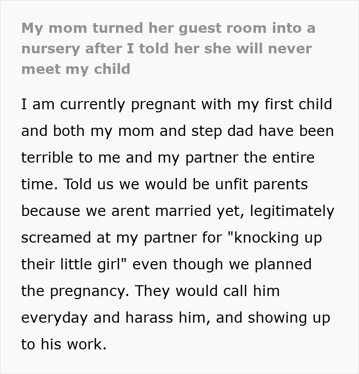 Pregnant woman shares story of mom&rsquo;s creepy behavior and harassment towards her partner over their unborn baby.