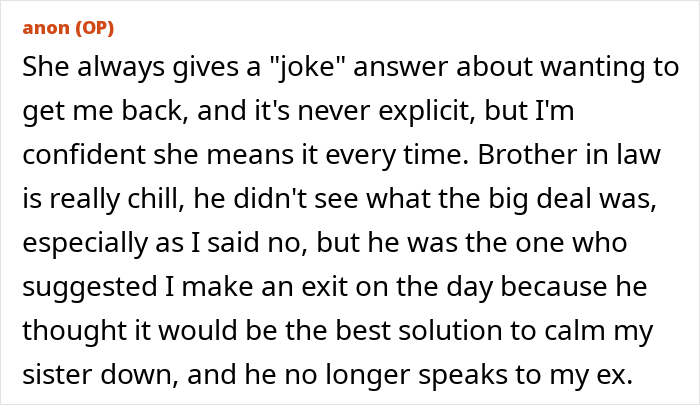 Text excerpt about a woman worried her sister will sabotage her wedding due to a past incident and considering uninviting her.