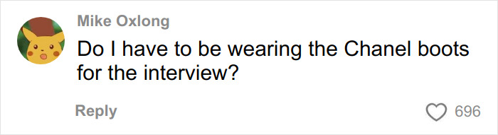 Comment about wearing Chanel boots for an interview, highlighting the reality of working for the Vogue icon Anna Wintour.