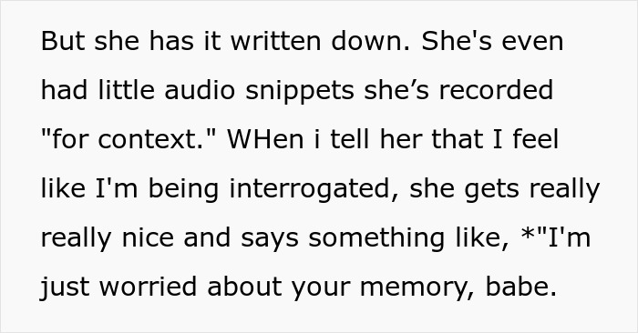 Text excerpt showing a guy feeling like a science experiment in his home due to girlfriend keeping a detailed log.