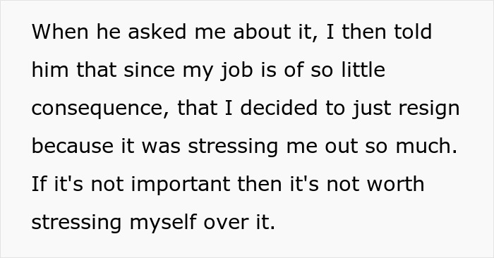 Text from a screen showing a woman discussing quitting her job due to stress, leading to a marriage decision.
