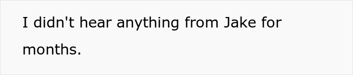 Text on a plain background stating I didn't hear anything from Jake for months, highlighting unstable ex and pregnant woman conflict.