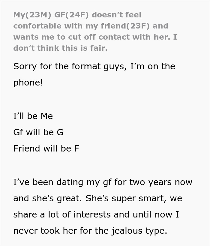 Screenshot of a text conversation about a woman feeling uncomfortable with her boyfriend’s close female friend and family ties. Screenshot of a text conversation about a woman feeling uncomfortable with her boyfriend’s close female friend and family ties.