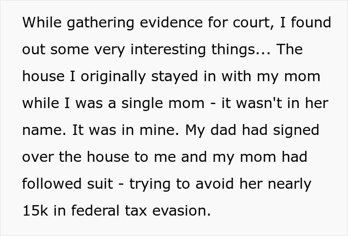 Woman shares a crazy story about her mom involving a house, federal tax evasion, and surprising family secrets.