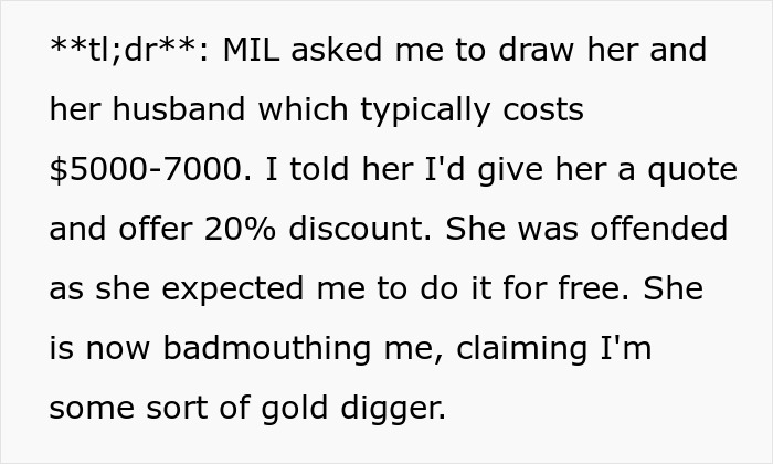 MIL Demands Free Painting From Woman She Constantly Made Fun Of: "It's Not A Serious Job" MIL Demands Free Painting From Woman She Constantly Made Fun Of: "It's Not A Serious Job"