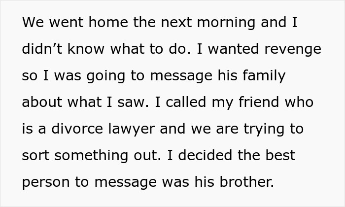 Text excerpt from a story about a wife seeking revenge and gathering evidence for her husband's affair involving his brother.