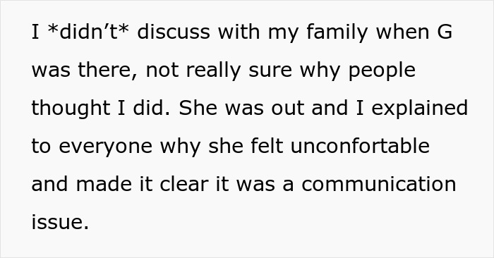 Text excerpt discussing communication issues after a woman breaks up with boyfriend over female friend's closeness to family. Text excerpt discussing communication issues after a woman breaks up with boyfriend over female friend's closeness to family.