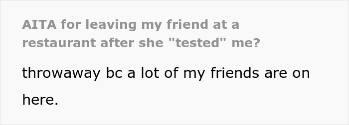 Text post about a woman testing her friend to remind her to show appreciation, surprised by being left hanging.