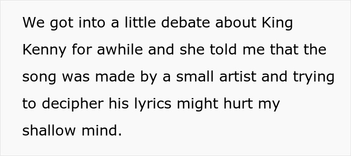 Text excerpt about a woman using Shazam to identify a song, sparking a debate with her boyfriend’s cousin. Text excerpt about a woman using Shazam to identify a song, sparking a debate with her boyfriend’s cousin.