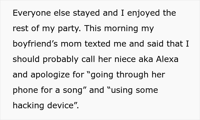 Text excerpt about woman using Shazam to identify a song, boyfriend’s cousin accuses her of bullying and hacking. Text excerpt about woman using Shazam to identify a song, boyfriend’s cousin accuses her of bullying and hacking.