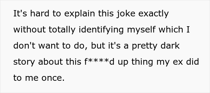 Text excerpt from a woman using comedy to cope with ex-BF&rsquo;s trauma while dealing with his stalking attempts.